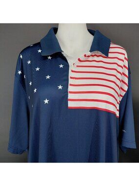 Walter Hagen Polo Shirt Mens 2XL Blue Red USA Flag Stars Stripes Golf 11 Majors
